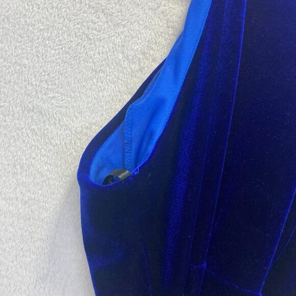 Vintage Niki Livas Blue Velvet Maxi Gown Dress Size 8 Lace Up Back Stretch Prom - Picture 12 of 16